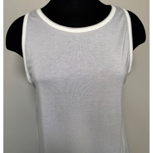 Banana Republic HiNeck Shirt Sleeveless Light Gray Tunic White Trim Viscose - Picture 2 of 13